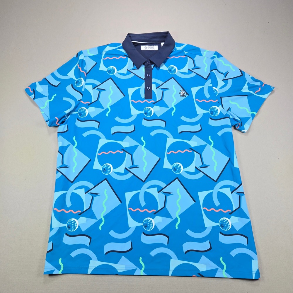 Original Penguin Golf Polo Martini Geometric Print Blue Mens XL